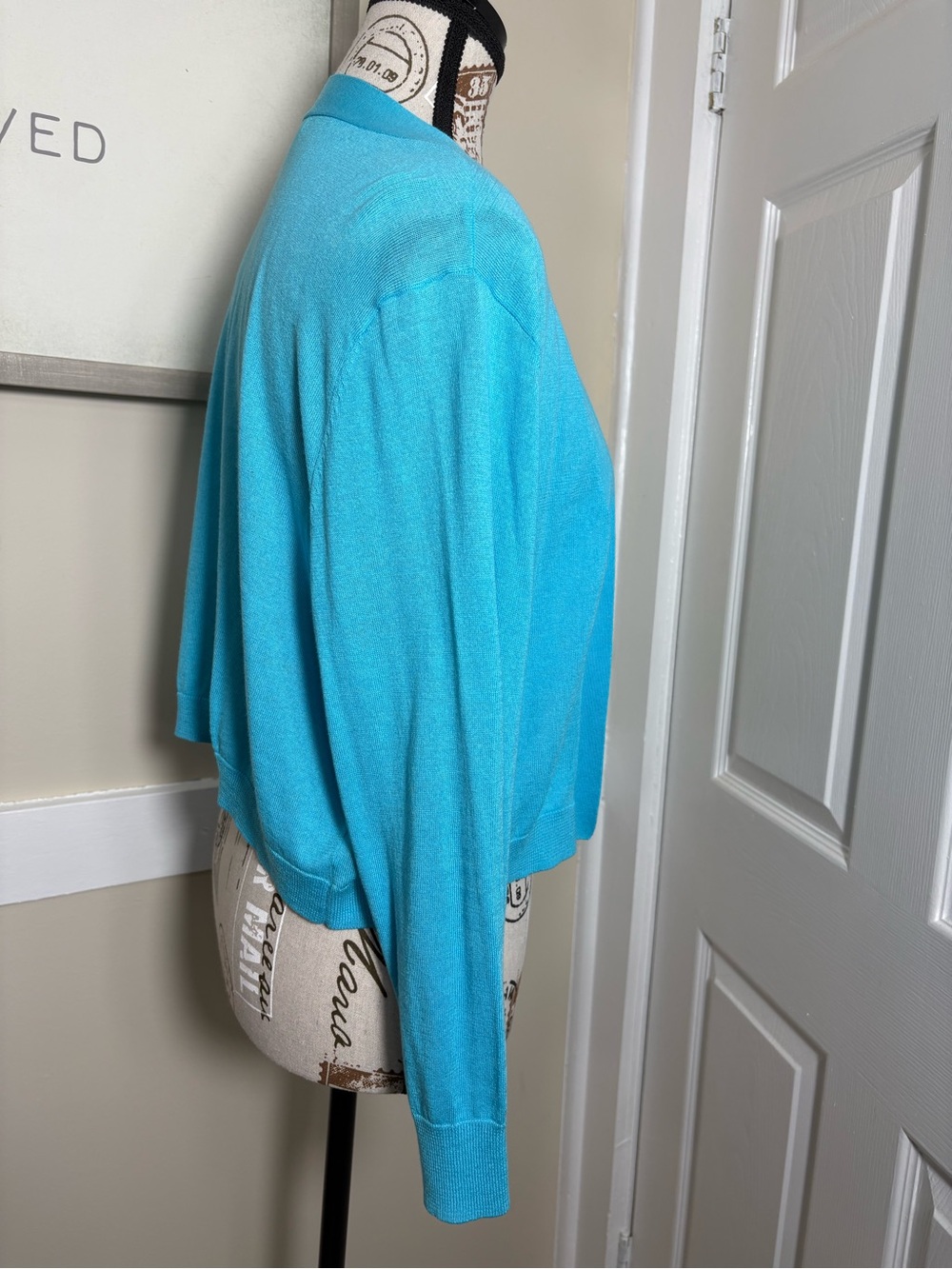 Talbots XL Turquoise Open Front Cropped Cardigan Cotton Modal Lightweight - Picture 6 of 8